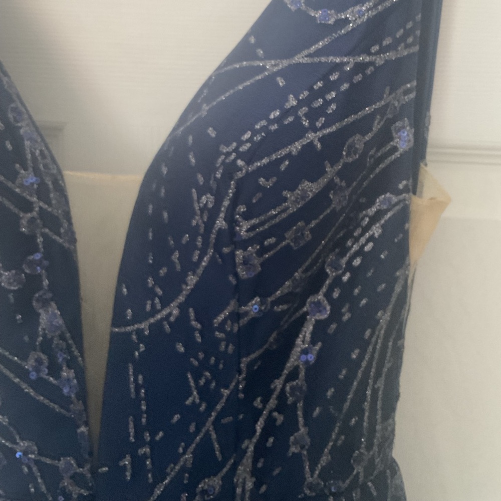 Full Length Navy Glitter Tulle and Satin Gown - Picture 9 of 15